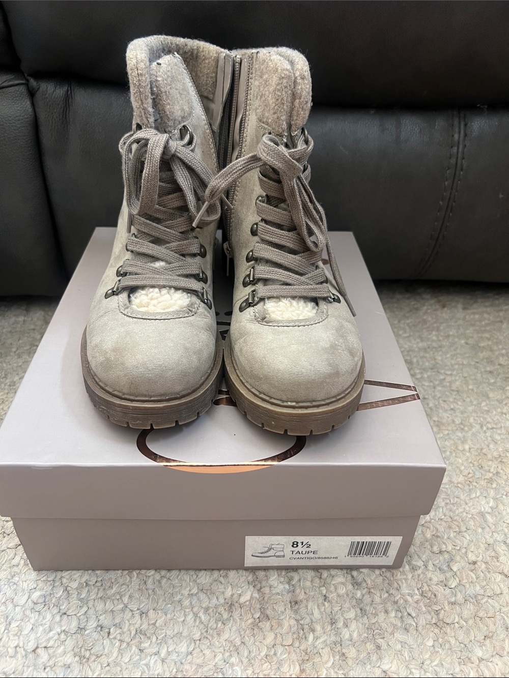 Taupe Women Suede Lace-Up Winter Boots